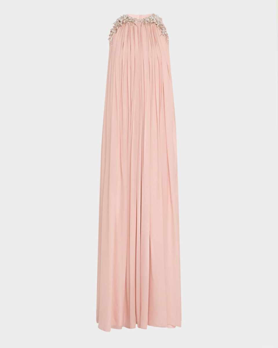 The Pearl Waterfall Embellished Silk Gown